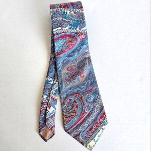 Christian Dior Mens Paisley 100% Silk Blue Red And Cream Wedding Guest Dressy